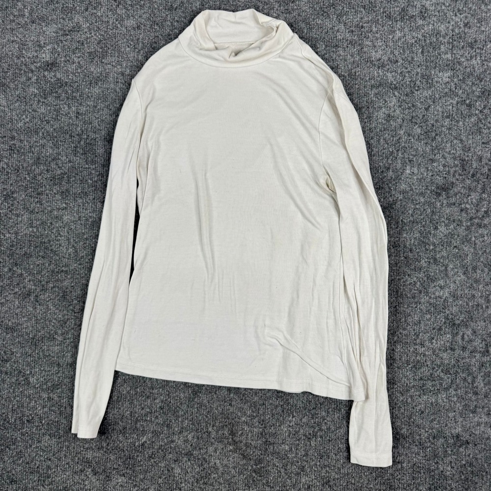 Unbranded Turtleneck Womens Size S Cream Ribbed Long Sleeve Mock Neck Stained